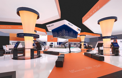 3D rendering of Primetals Technologies' booth at METEC 2019 in Düsseldorf, Germany