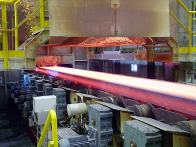 Stainless steel-continuous slab caster at Outokumpu’s stainless steel mill in Tornio, Finland.
