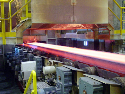 Stainless steel-continuous slab caster at Outokumpu’s stainless steel mill in Tornio, Finland. 