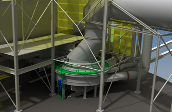 Layout em 3D da planta protótipo de granulação de escória a seco