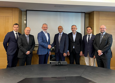 Representatives from Tosyali and Primetals Technologies. From left to right: Franz Gartner, Cenk Derinkök, Fuat Tosyalı, Aashish Gupta, Suhat Korkmaz, Tufan Songüler, and Bernhard Gabriel.