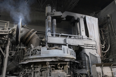 Electric arc furnace operated by Gerdau Special Steel North America at the company's electric steel plant in Monroe, Michigan, USA