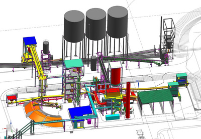 Computer-animated diagram of the Primetals Technologies briquetting plant