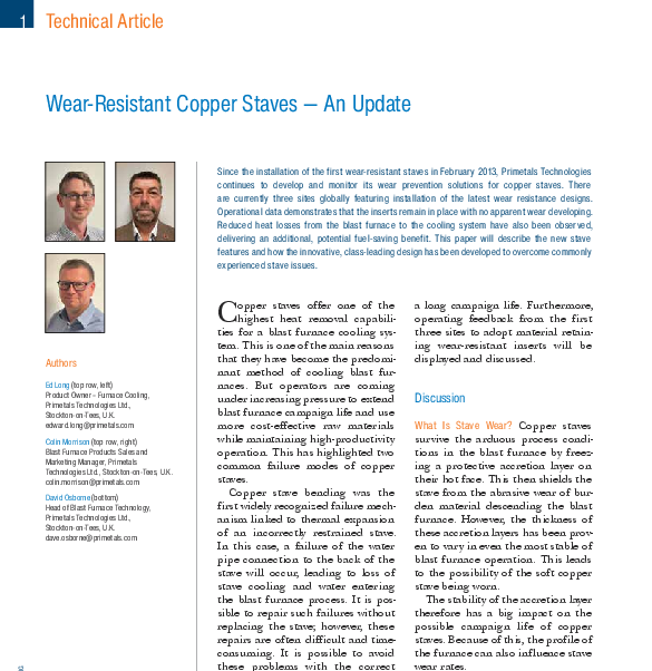 Wear-Resistant Copper Staves — An Update