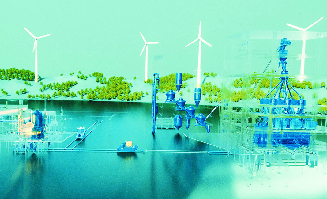 Primetals Technologies Japan enhances its collaborations with steel producers in Japan with the strategic relocation of the green steel office and the establishment of a new engineering office in Tokyo. Pictured here is a rendering of Primetals Technologies HYFOR and Smelter solutions to the right as well as an electric arc furnace based plant to the left.  